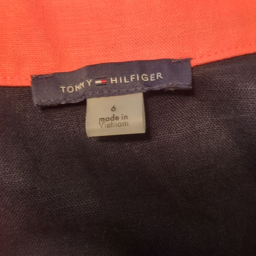 Tommy Hilfiger Navy/Coral Linen Shift Dress - Picture 4 of 5